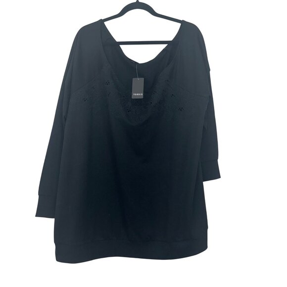 Torrid Womens Black Off-The-Shoulder Embroidered Sweatshirt SZ 3X 22-24 Pullover - Picture 12 of 13